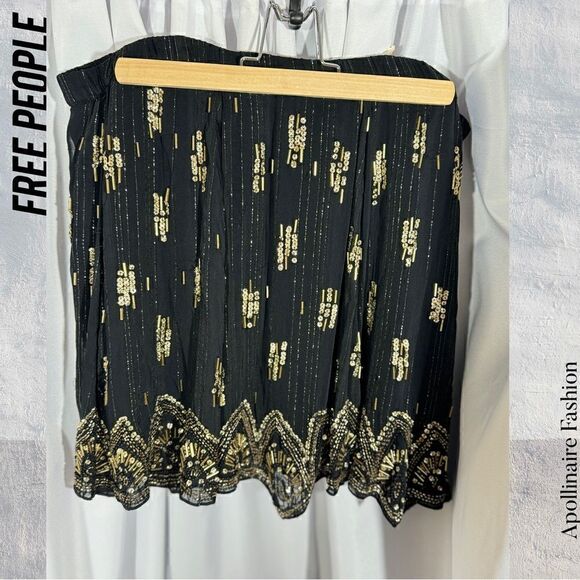 FREE PEOPLE SHINE FOR YOU MINI SKIRT BLACK AND GOLD EMBELLISHMENT NWT - Picture 9 of 11